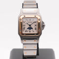 Cartier Santos Galbee Stahl/Gold Frontansicht des weißen Zifferblatts mit Mondphase