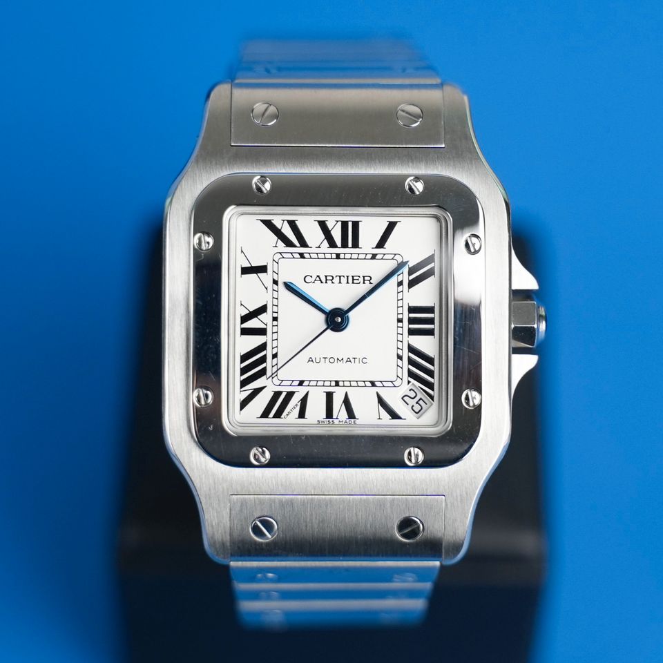 Cartier Santos Galbée XL W20098D6, Frontansicht weißes Zifferblatt